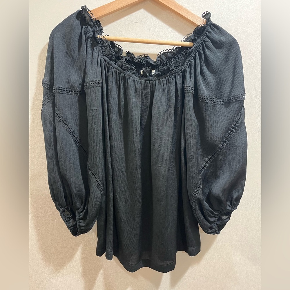 Max Studio Peasant Top with Eyelet Lace Boho Coquette Indie Twee Cottagecore